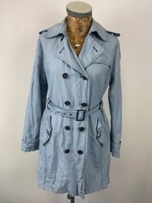 Olsen Trench Coat Mac Jacket 12 Blue Sky Waist Belt Metal Fibre Crinkle Long