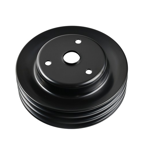 Black Triple Groove Steel Long Water Pump Crankshaft Pulley For SBC Chevy 350 - Picture 1 of 8