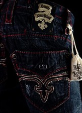  220 Mens Rock Revival Jeans "Dan" Blood Stitch Leather Straight 36 X 30