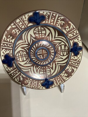 Time o Rios Spanish Artist 1972 Singed Relfective Tin Pottery Plate