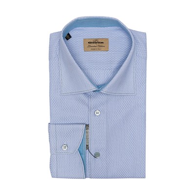 690$ LUXURY GERLIN Shirt Blue Jacquard ALUMO Cotton 16 - 41  1I BIJAN