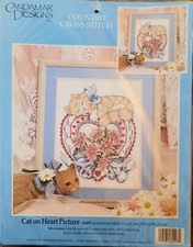 Candamar Designs Counted Cross Stitch Cat on Heart Picture 1993