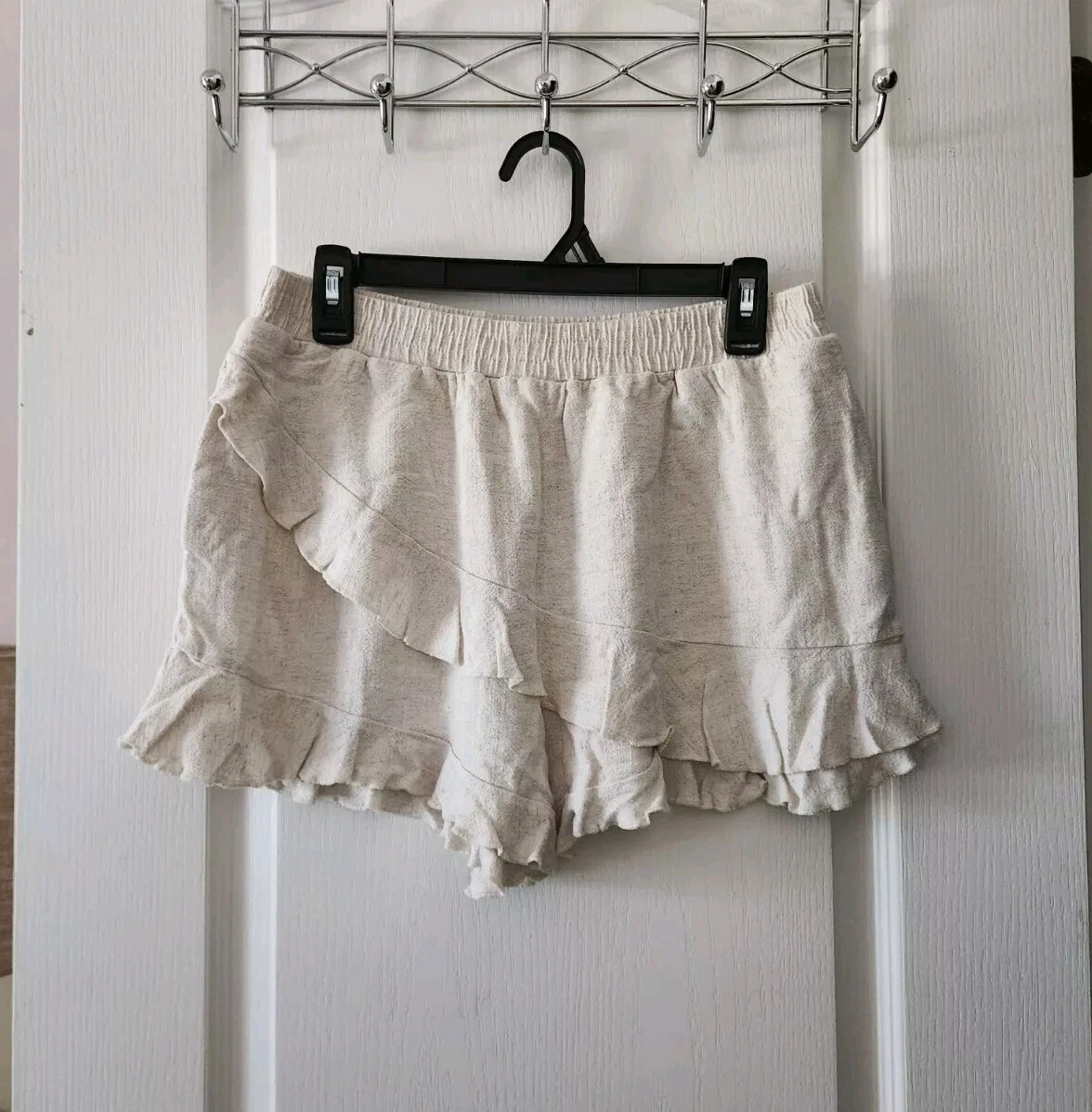 Allie Rose Women's Paperbag Waist Ruffle Hem Shorts Beige Cotton Linen Size L
Opens in a new window 