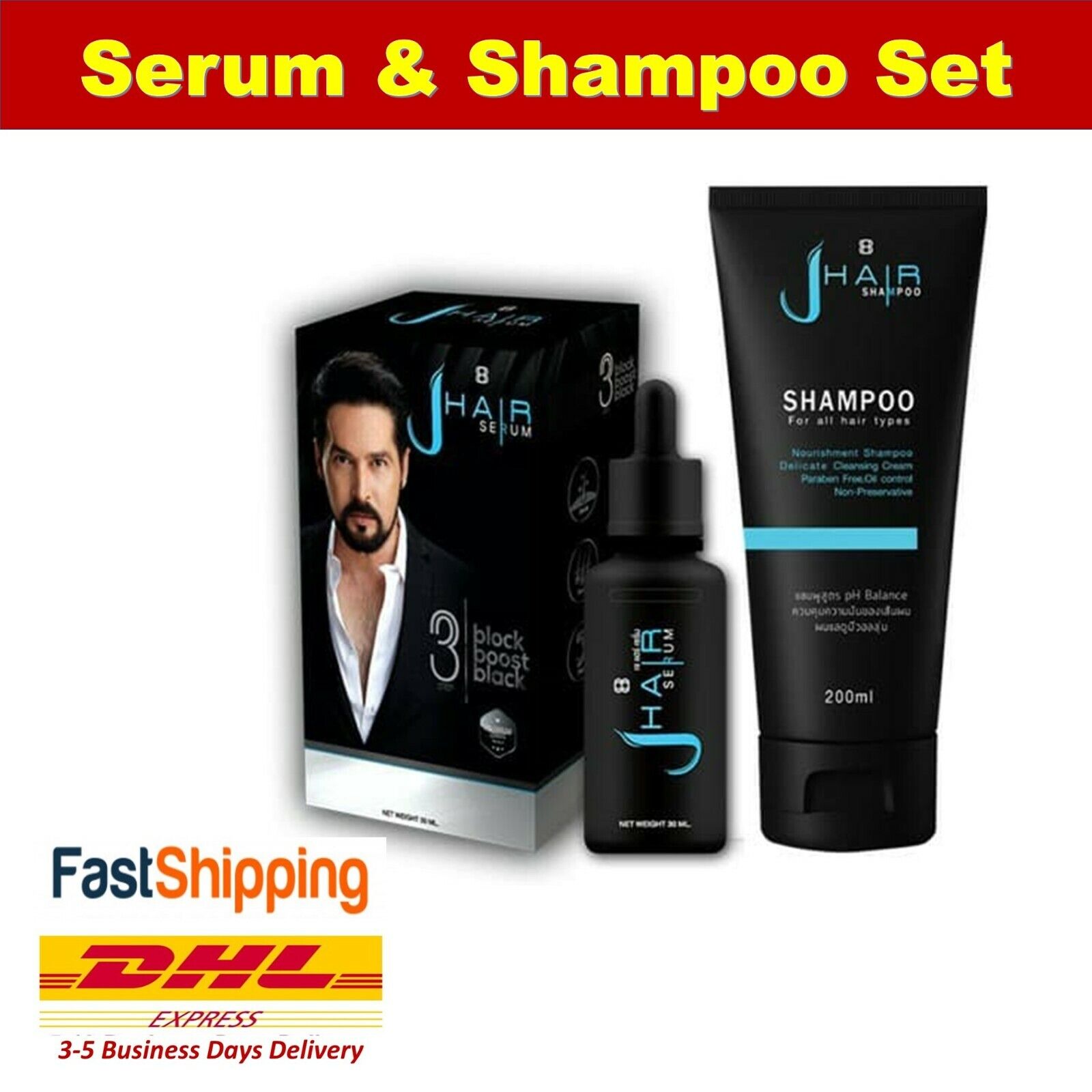 J Hair Set Serum & Shampoo Hair Growth Promoter Mustache Eyebrows Beard  Healthy | eBay