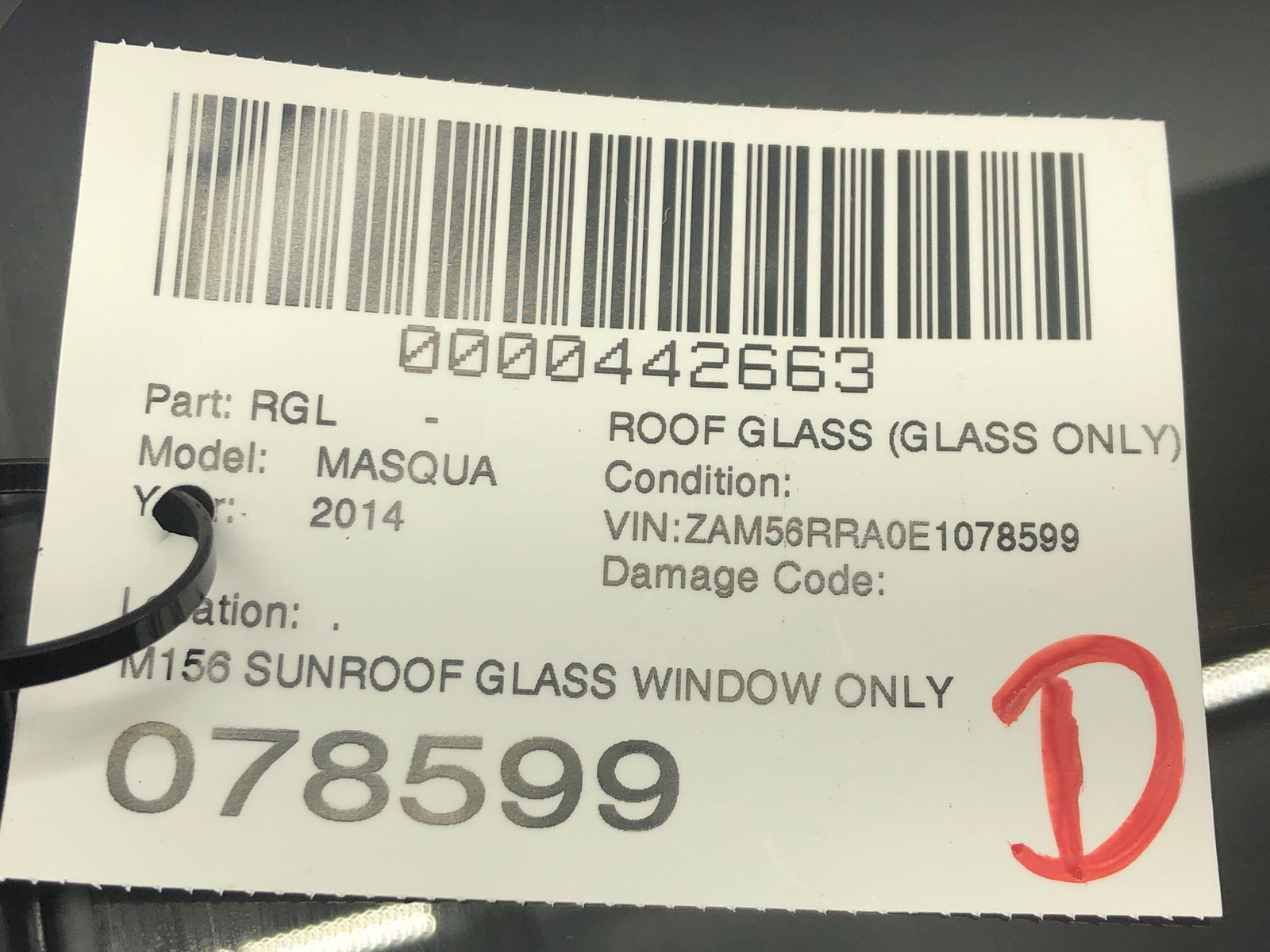 2014-2021 MASERATI QUATTROPORTE M156 SUNROOF GLASS WINDOW ONLY 6117075D OEM 2015