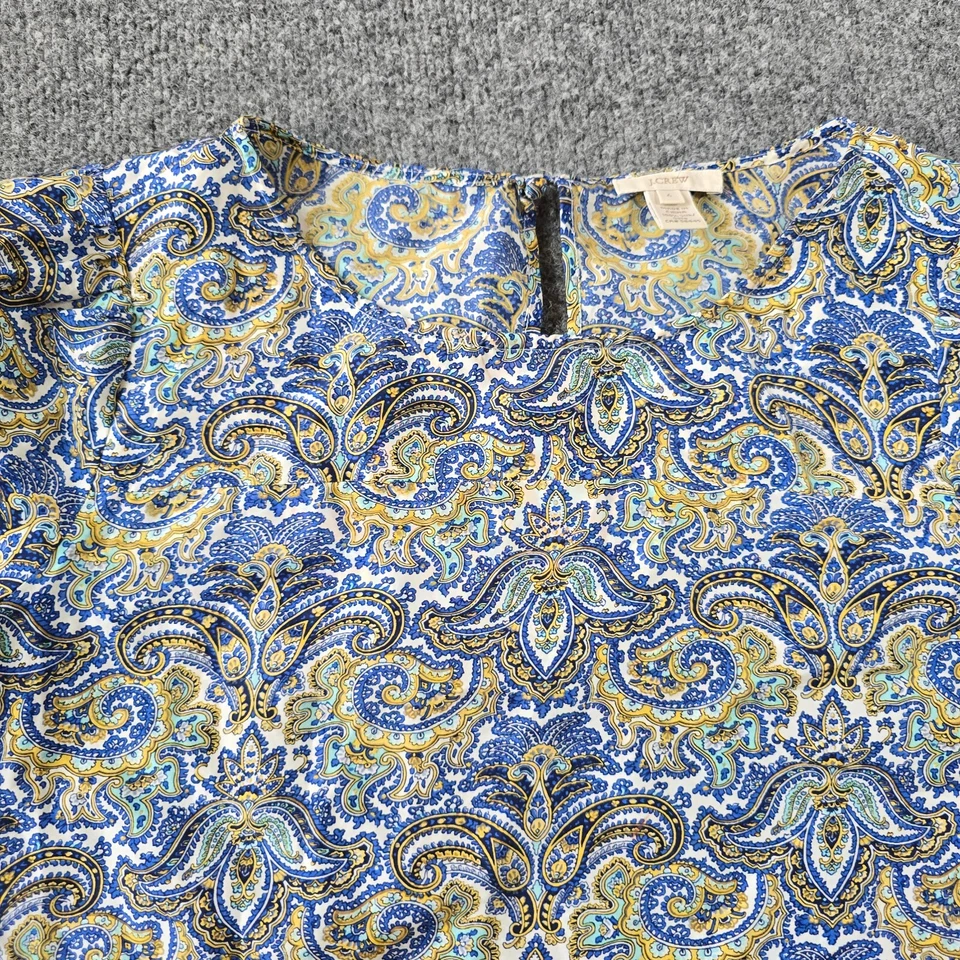 Top J Crew Mujer Talla 6 Azul Amarillo Paisley Seda Manga Larga Informal Carrera Foto 2 de 4