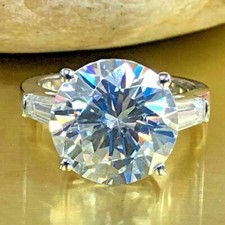 12 mm Round Cut Moissanite Three Stone Engagement Ring 14k White Gold Plated