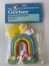 NOS 80s Vintage Rainbow Gerber Nursery Switchplate Baby Room Bunny Flowers