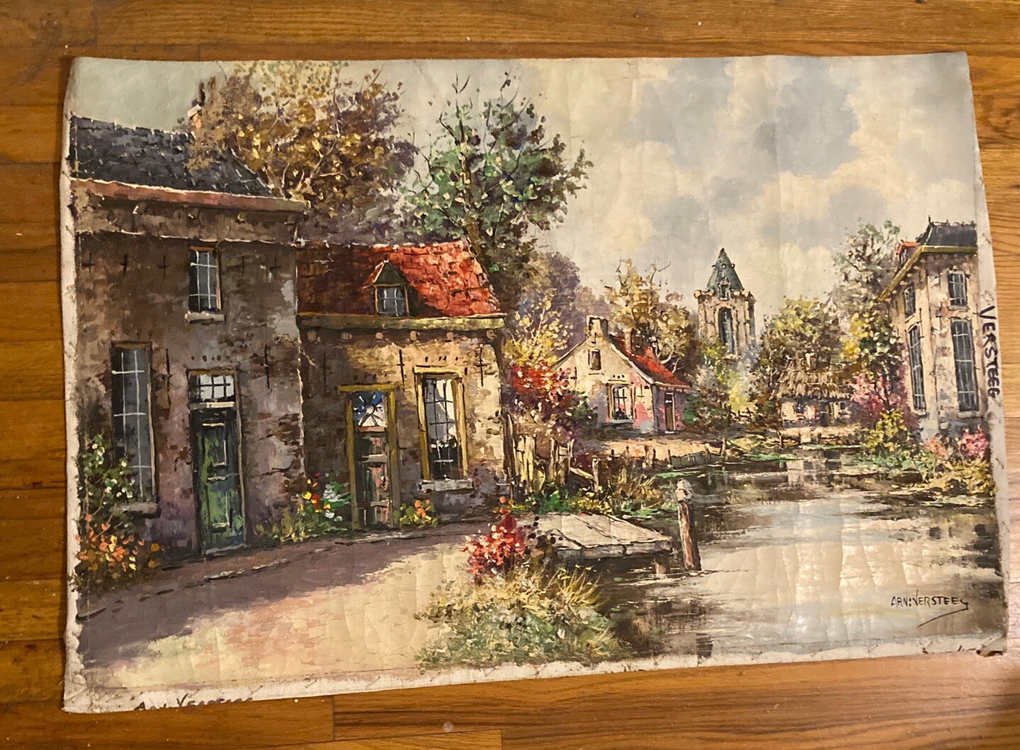 Listed Artist Arn Versteeg Dutch Village Scene Oil on Canvas Painting