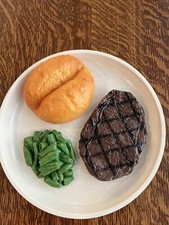 Vintage 1987 Realistic MTC Play Food Prop GRILLED STEAK DINNER Green Beans Bread