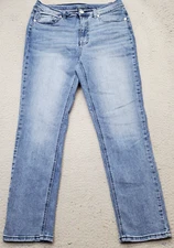 DG2 Faded Whiskered Straight Leg Jeans Women's 10 Blue Denim Light Wash Preppy