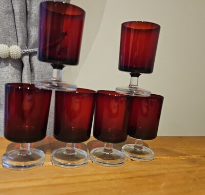 Vintage Luminarc Rubinrot Sherry Port Gläser French Cavalier Festlich Bar Set 6