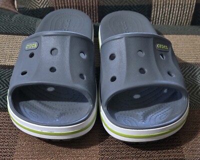 CROCS Unisex Adults Bayaband Slides M 5 W 7 Slate Grey/Lime Punch NWOB 