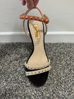 NEW TopShop Black Orange Tan Ankle Studded Strappy Suede Sandal Heels UK 38/US 8 — photo 4