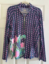 NEW LILLY PULITZER JUSTINE HALF ZIP PULLOVER UPF 50+ MULTI SEA GLASS BEACH TOP