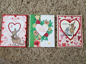 3 Stampin' Up! Cards, Darling Donkey, Kangaroo, Always in my Heart, Meant to Be
