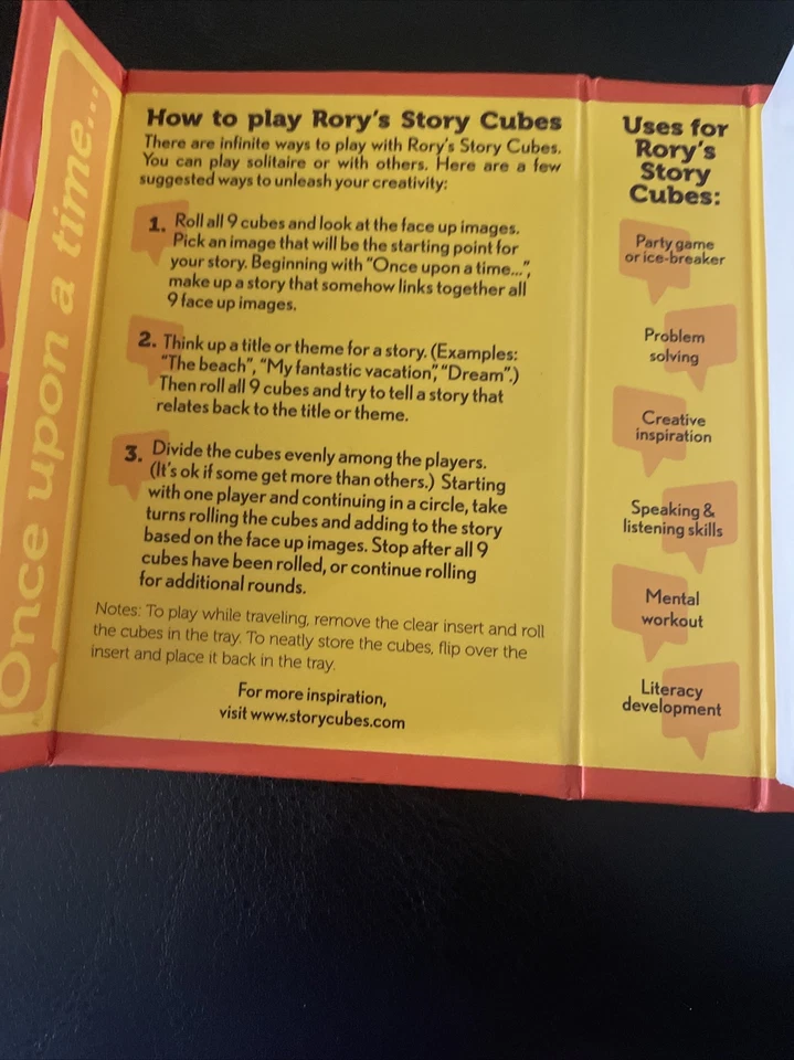 Rory's Story Cubes Once Upon A Time Gamewright Familia Niños Juego Usado en Excelente Condición Foto 3 de 4