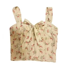 Sienna Sky Ladies Top Petit Large Cropped Beige Floral Knotted Bow Romantic read