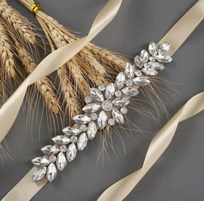 Off White Satinband & Kristalle Gürtel Hochzeit  Brautgürtel
