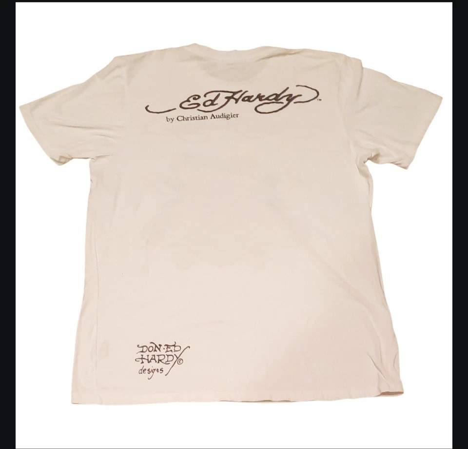 VTG Ed Hardy Love Kills Slowly Shirt Mens 2XL White Tattoo Skull Heart Graphic - Image 2 of 4