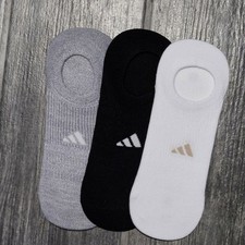 Adidas No Show Socks 3 Pack Gray Black White Athletic Low Cut Liner Socks
