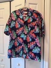 Islander Men s L Cotton/Poly Woven Hawaiian Floral Button-Up Shirt Pockets