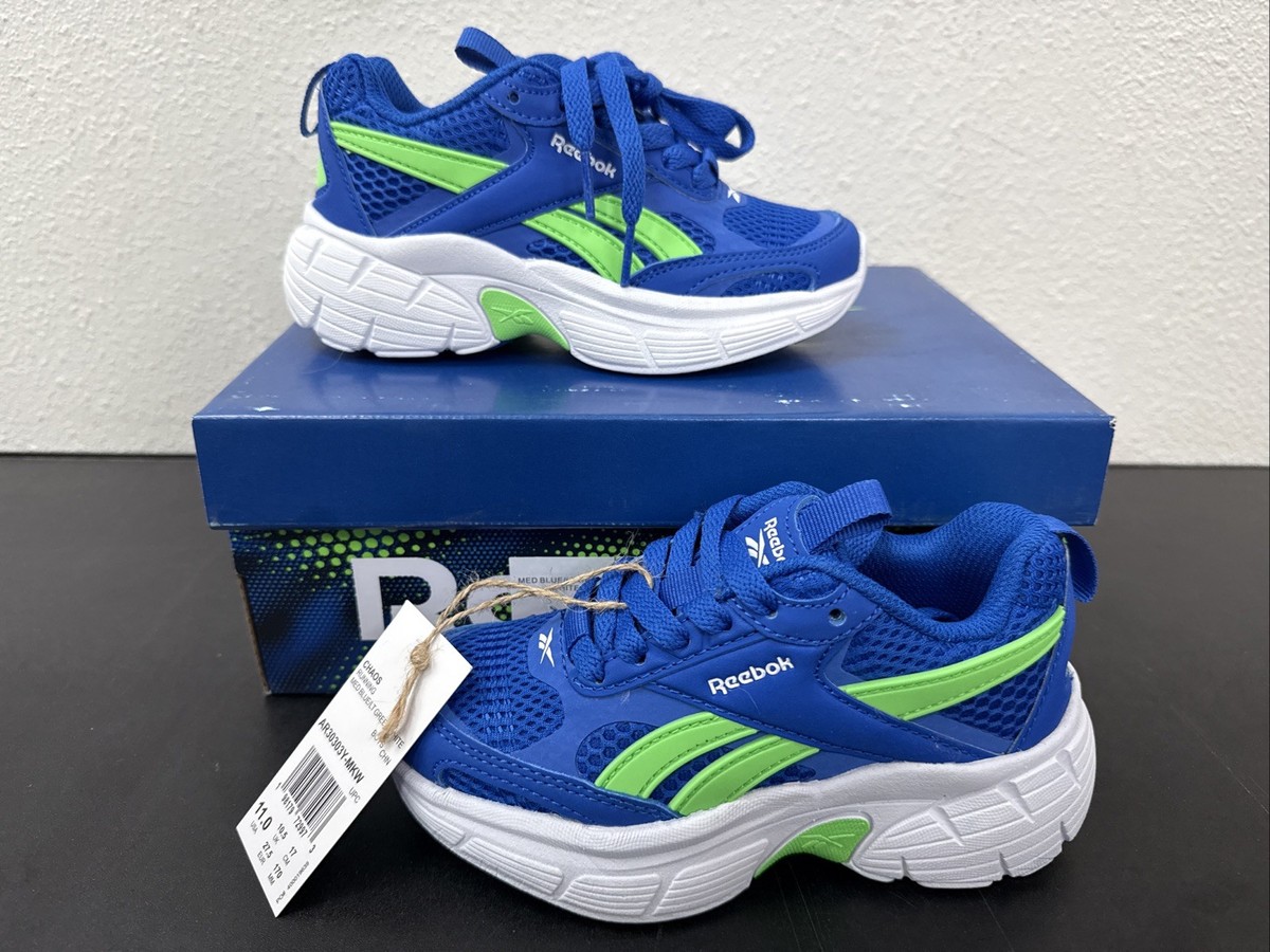 Reebok Boys Chaos Running Blue/Lime Green Size 4 Sneakers  display picture 3