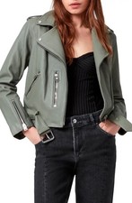 All Saints Balfern Leather Biker Jacket In Sage Green Size US 4/ UK 8 529