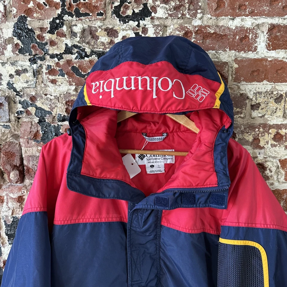 Pullover deportivo Columbia vintage azul marino/rojo chaqueta para hombre grande años 90 esquí con capucha Foto 2 de 4