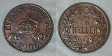 Beautiful 1906 Bronze Small Coin Half Heller from German East Africa Brown AU++