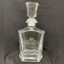 Crown Royal Clear Glass Decanter w/Stopper Etched Logo 11" Heavy Whiskey Bottle