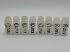 Lot 8 Vintage Griffiths Milk Glass Spice Jars Black White 3.5" Tall Mixed