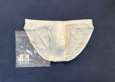 Real Men   Size Medium   Nylon Blend Bulge Enhancing Mesh Bikini - Pouch B-White