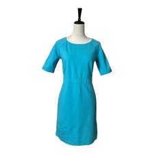 Talbots Sheath Dress Wide Round Neck Short Sleeves Teal Aqua Blue Women’s Size 6