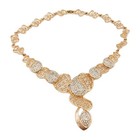 Rose Gold Tone Bib Statement Necklace Clear Rhinestones Openwork Collar 16-17"