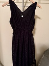 Vanity Women's Lace A-Line Dress Black Sleeveless Knee Length Size M Polyester