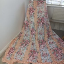 Vintage Peach Floral Curtains Frill Edge W63" D74" Plus 3.5" Frill Unlined