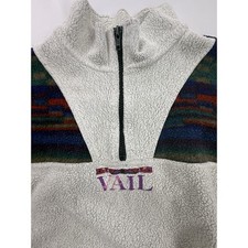 Vintage Vail CO Fleece Pullover Aztec Southwest Ski Cozy Retro Made In USA