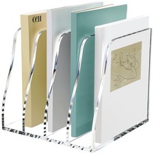 4 Vertical Compartment Clear Acrylic Desk File Organizer Magazine Holder