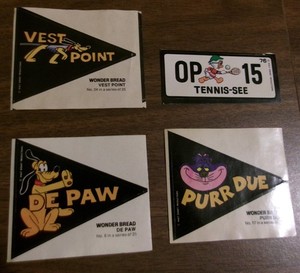 Lot of 4 Wonder Bread Disney stickers license plate college pennants Pluto 1970s