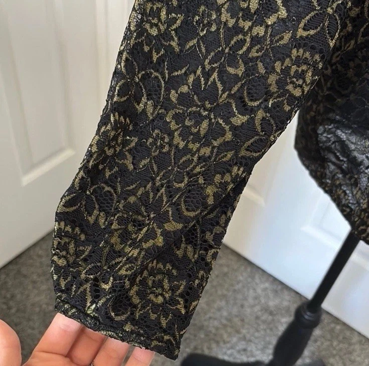 Jones Нью-Йорк винтажный кружева черный и золотой отлива блузка - Изображение 2 из 4