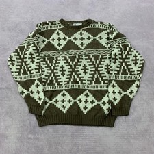 Vintage abstract knitted jumper Patterned Grandad chunky knit sweater Men's XL