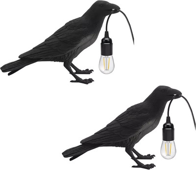 Resin Lucky Black Bird Crow Nachtlicht Nachttischlampe Plug In Nachttisch E27 Sockel