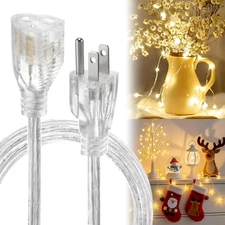 3 Prong Clear Extension Cord - 6 FT Male to Female Invisible Indoor Power Cable,