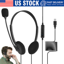 USB Headset Headphone Microphone Noise Cancelling For PC Computer Call Chat LOT