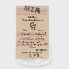 Fahrkarte  Schüler Monatsnetzkarte Dez 74 Monatskarte