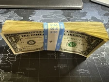 Lot of 100 Star Notes – Full Strap – $1 Bills – Unsearched – Currency Collector