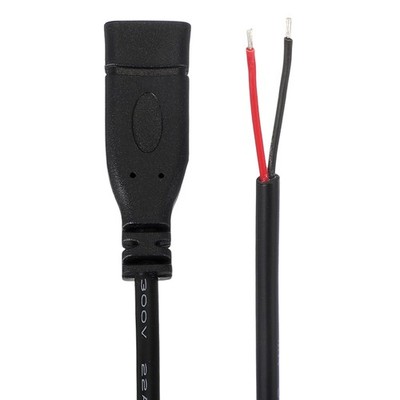 0.25M/0.8Ft Type C Female Plug Bare Wire Cable, 22AWG 12V 3A 2 Pin 2 Pcs