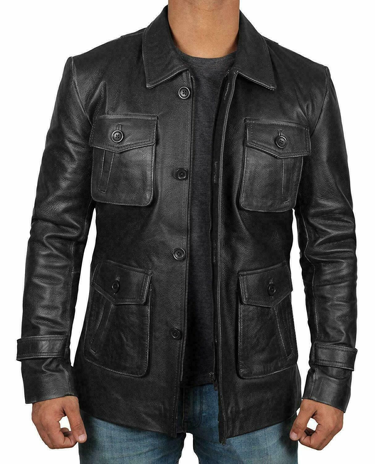 Abrigo Café Racer negro para hombre de piel de oveja natural chaqueta...