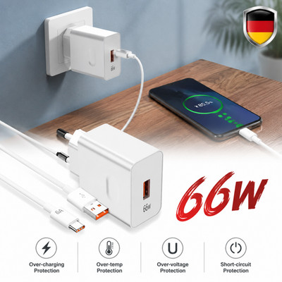 66W Ladegerät Super Charge EU-Stecker Typ-C USB-Kabel Wandladegerät für Honor